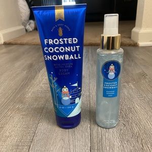 Bath and body works frosted coconut snowball shimmer mist and body cream